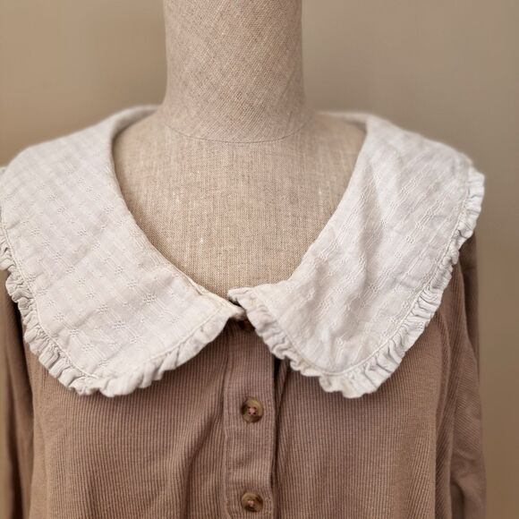 Pilcro Anthropologie Cottagecore Peter Pan Collar Top Taupe 3X Romantic Prairie - Picture 11 of 16